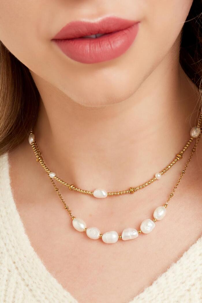 Halskette Perlen und Perle Gold Edelstahl Bild3